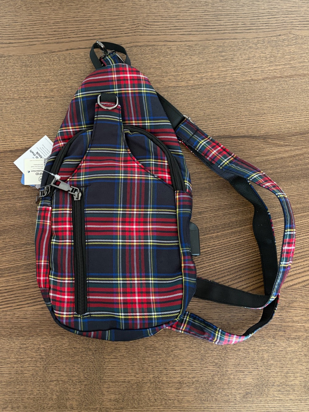 Tartan Plaid Cross Body w/ anti-theft tech and USB charger